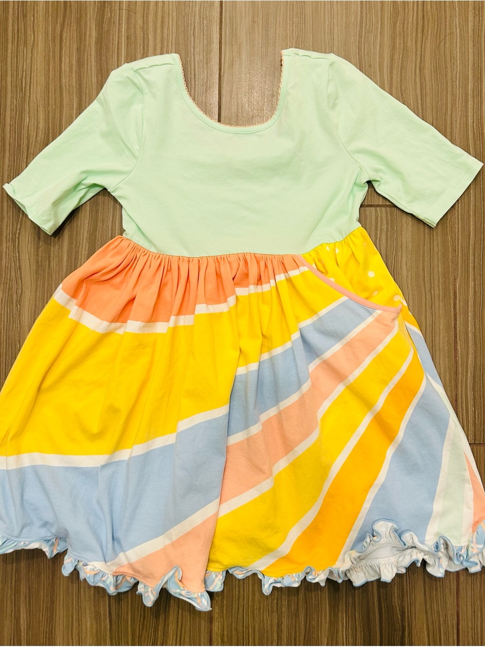 Matilda Jane Girls' Pastel Multi-Stripe Twirl Dress - Mint & Yellow